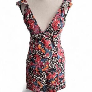 Free People Animal Print & Floral Mini Dress Women's XS Cotton